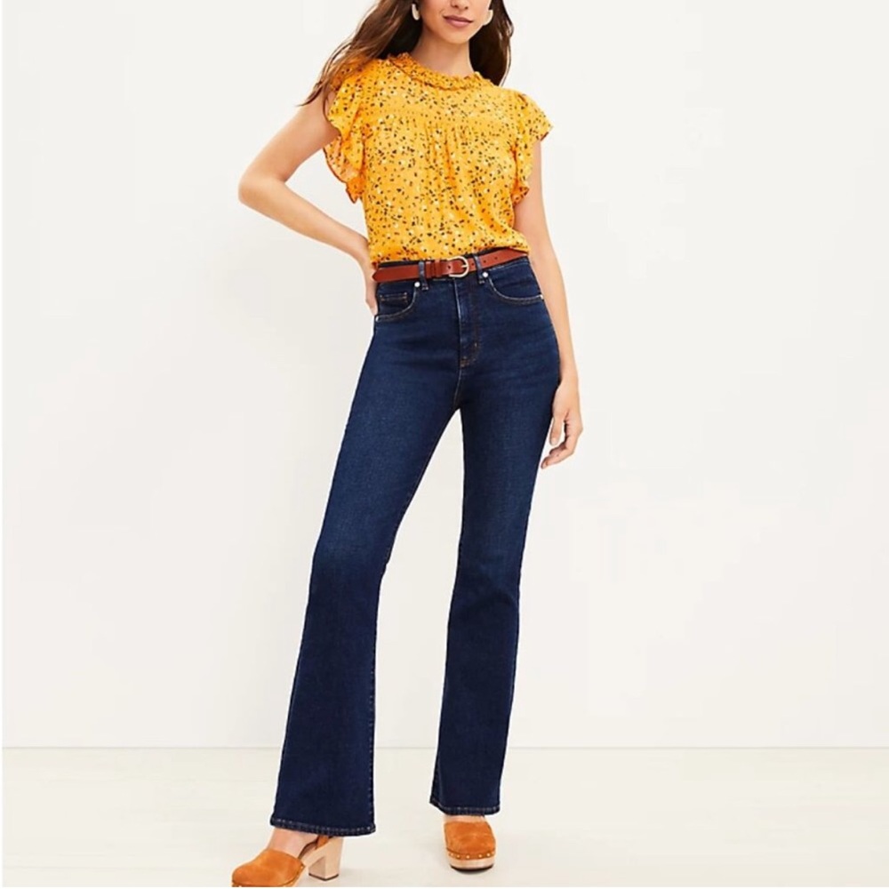 Loft The Slim Flare High Rise Jeans Rich Dark Indigo Wash Size 29 NWT